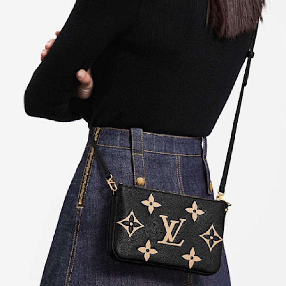 Louis Vuitton Black and Beige Double Zip Pochette